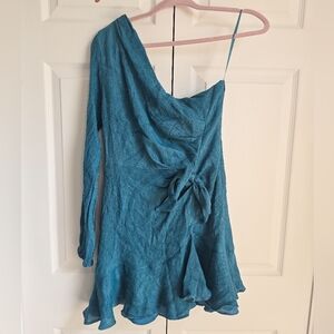 Lush One-Shoulder Teal Mini Dress Size L Chic Party Club Date Night